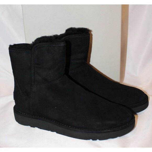 UGG Abree Mini Shearling Ankle Boots Women's Black Suede‎ SZ 6 NIB $220 - Picture 1 of 5
